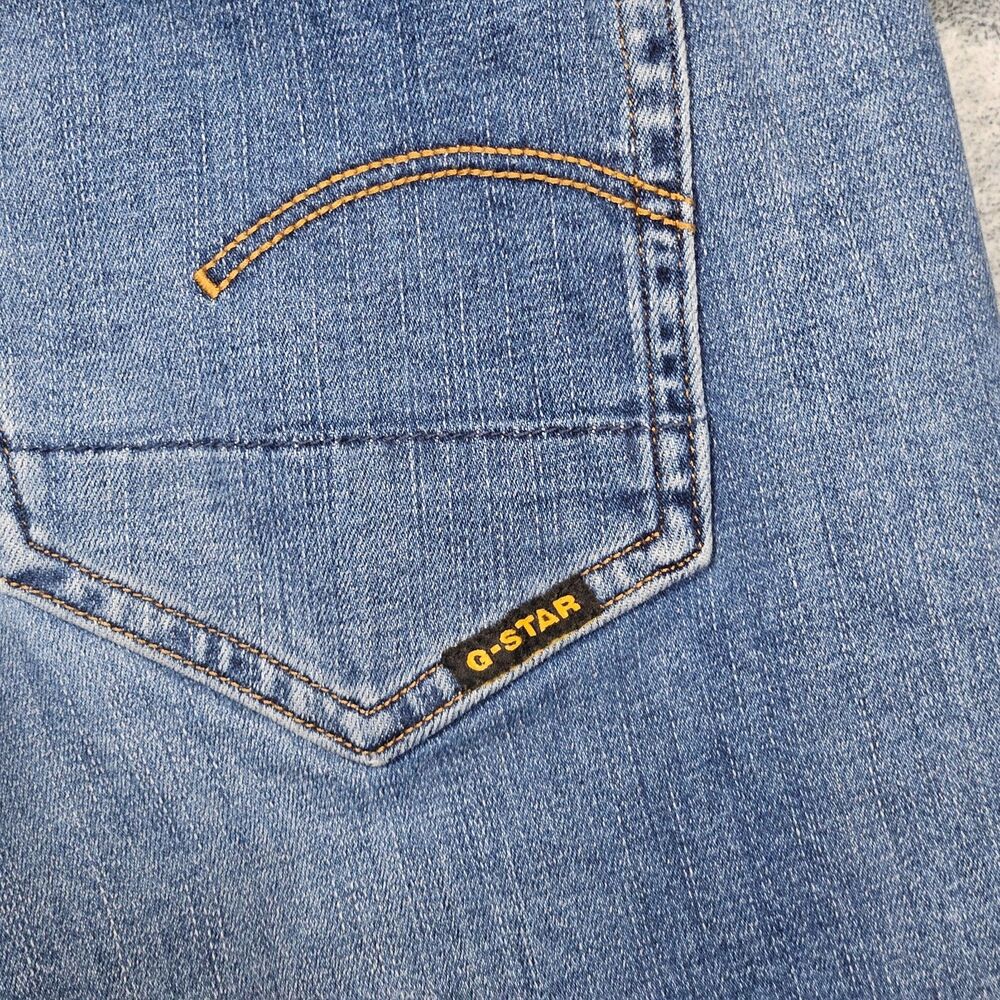 G Star Raw Jeans Mens 31x30 Blue Denim Slim Button Fly Light Wash Stretch 3301 - Picture 14 of 15